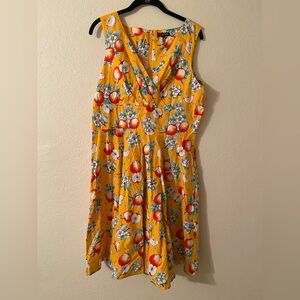 Hell Bunny Somerset apple print 50's inspired rockabilly pin-up yellow 2XL dress